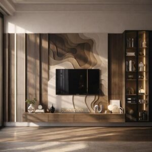 Minimalist Marble & Fluted Wood Design